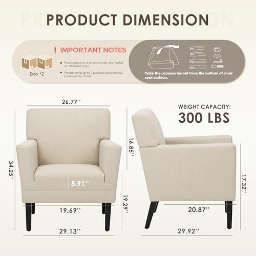 COLAMY Modern Accent Chair for Living Room, Upholstered Fabric Accent Armchair with Back, Soft Single Sofa Chair with Arms for Bedroom/Office/Reception Room, Green