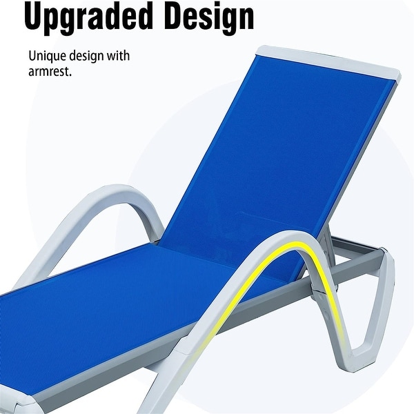 Patio Chaise Lounge Adjustable Aluminum Pool Lounge Chairs with Arm All Weather Pool Chairs,1 Lounge Chair+1 Plastic Table