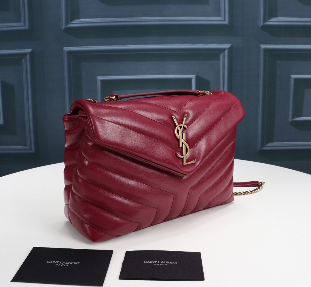 Top Quality YSL Saint Laurent  Calfskin Y Quilted Monogram Small Loulou Chain Satchel Red - cnluxepick