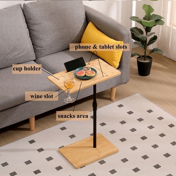Rectangle Bamboo Metal Adjustable Height Multifunctional Sofa Side Table