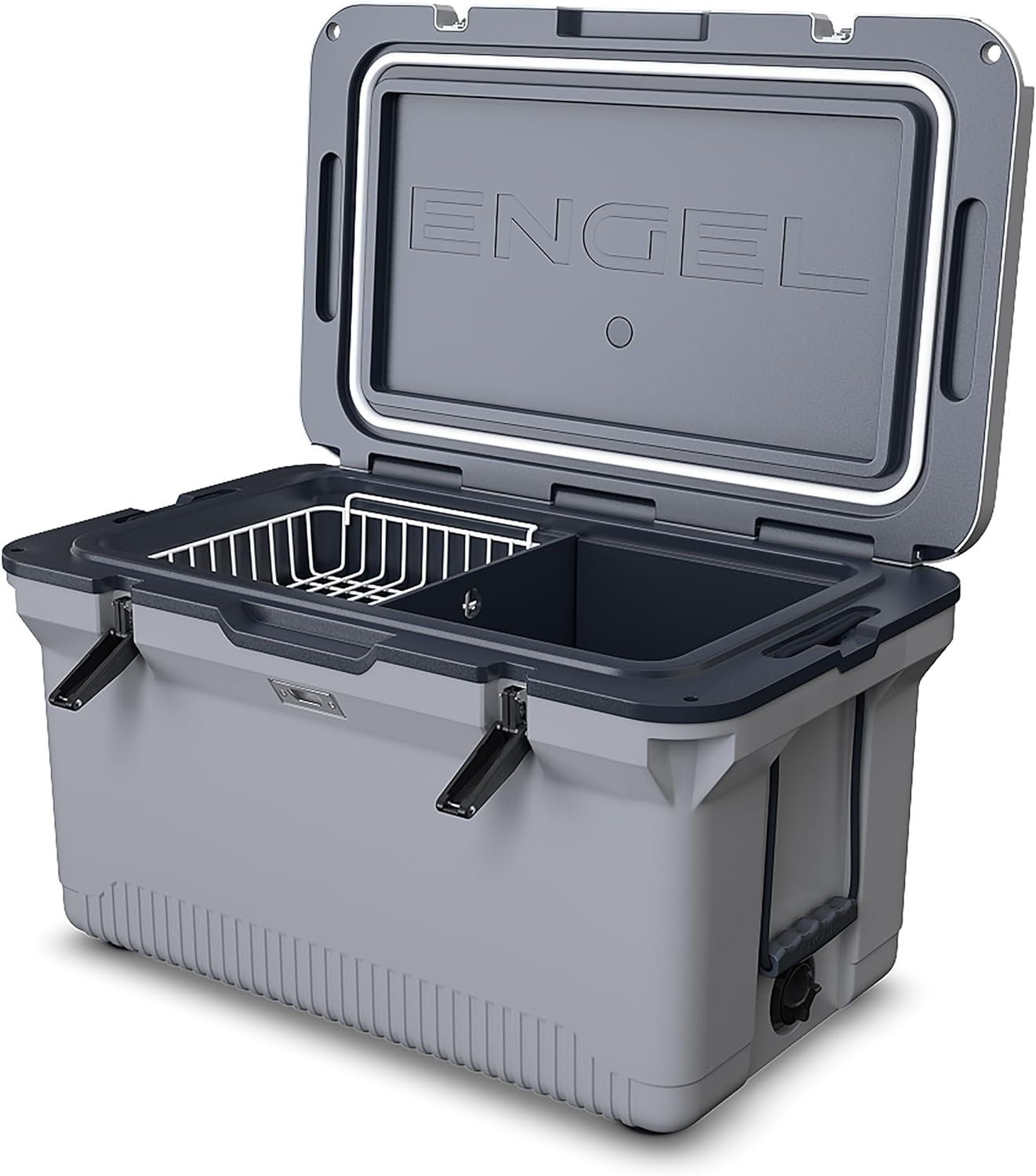 60 QT Ultra-Light Injection Molded Cooler - Ice Chest Keeps Ice up to 7 Days - Large Cooler Includes Wire Basket, Divider and Built-in Bottle Opener