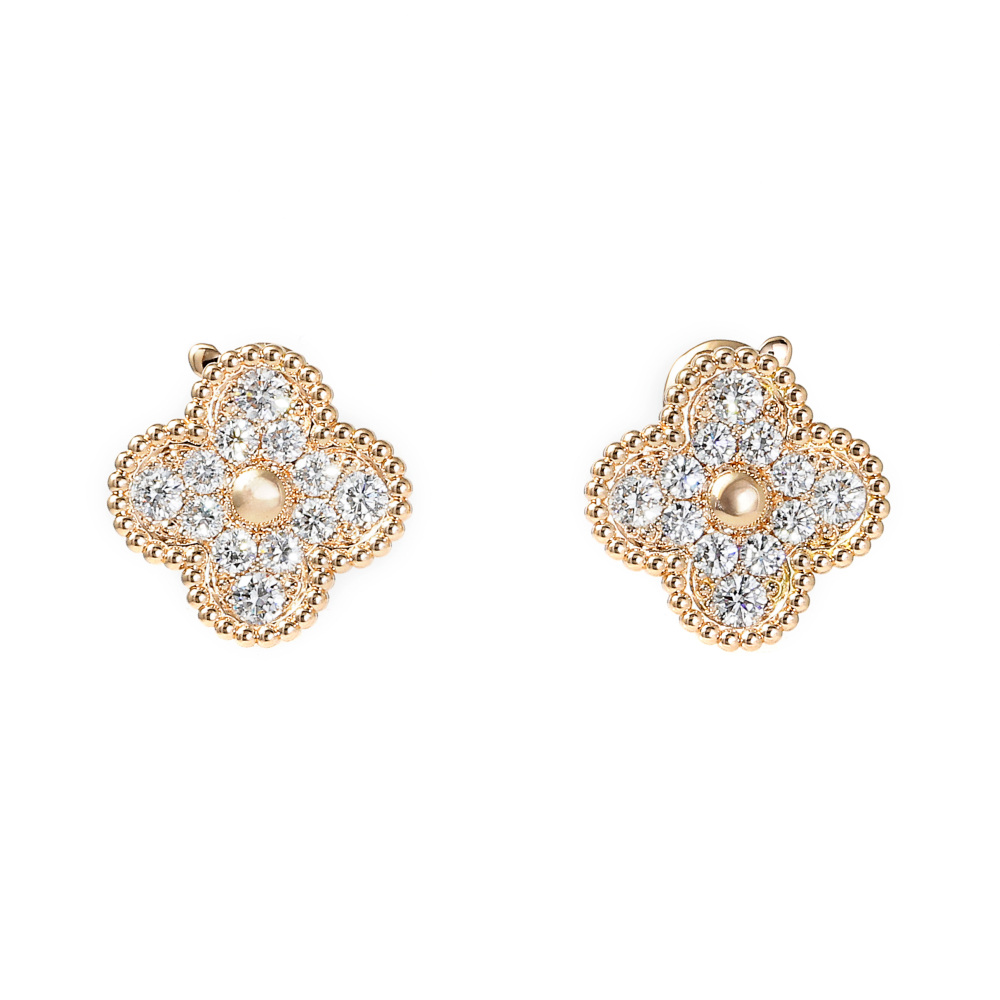 Van Cleef & Arpels Vintage Alhambra Earrings 18K Rose Gold Diamond VCARP2R500