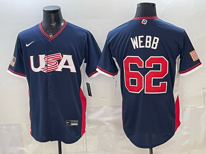 Men's USA Baseball Logan Webb #62 Navy 2026 World Baseball Classic Stadium Jersey