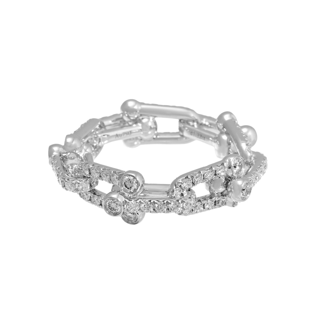 Tiffany & Co. Hardware Link Ring 18K White Gold Diamond