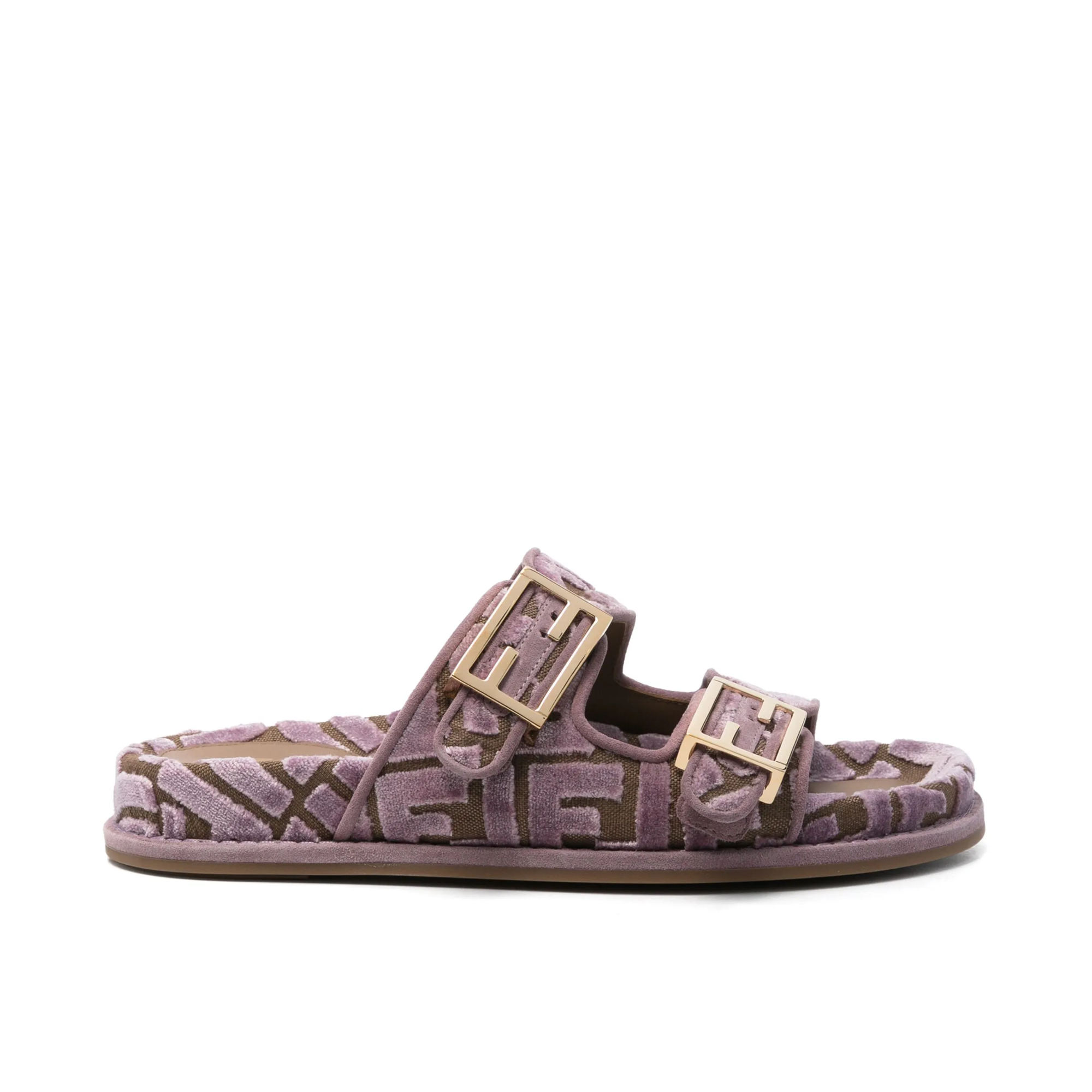 Fendi Feel Ff Jacquard Velvet Slides Amethyst Purple