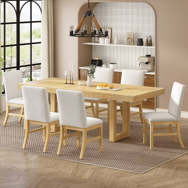 Extendable Dining Table Set,with Butterfly Leaf and6 Upholstered chair
