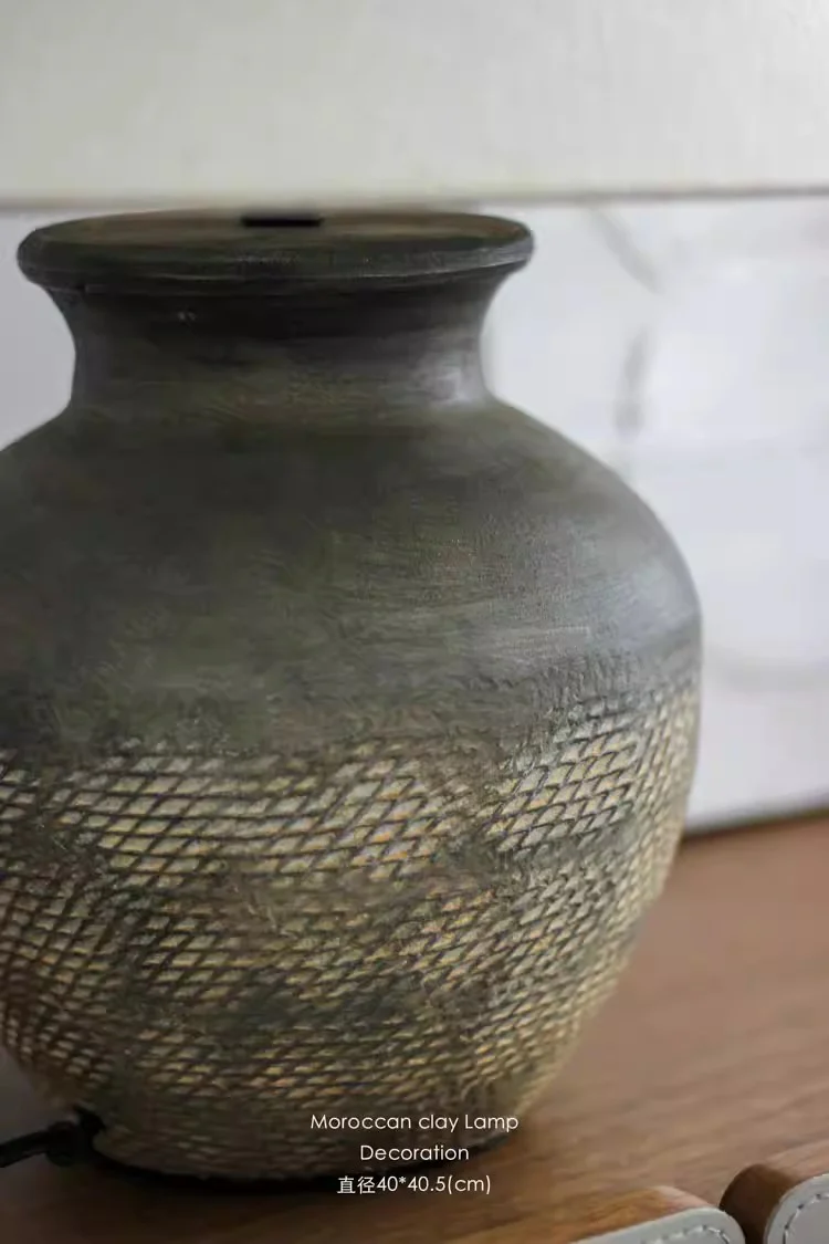 LA009 - Moroccan Natural Clay Handmade Wabi-Sabi Zen Art Bedside Lamp Entrance Lamp