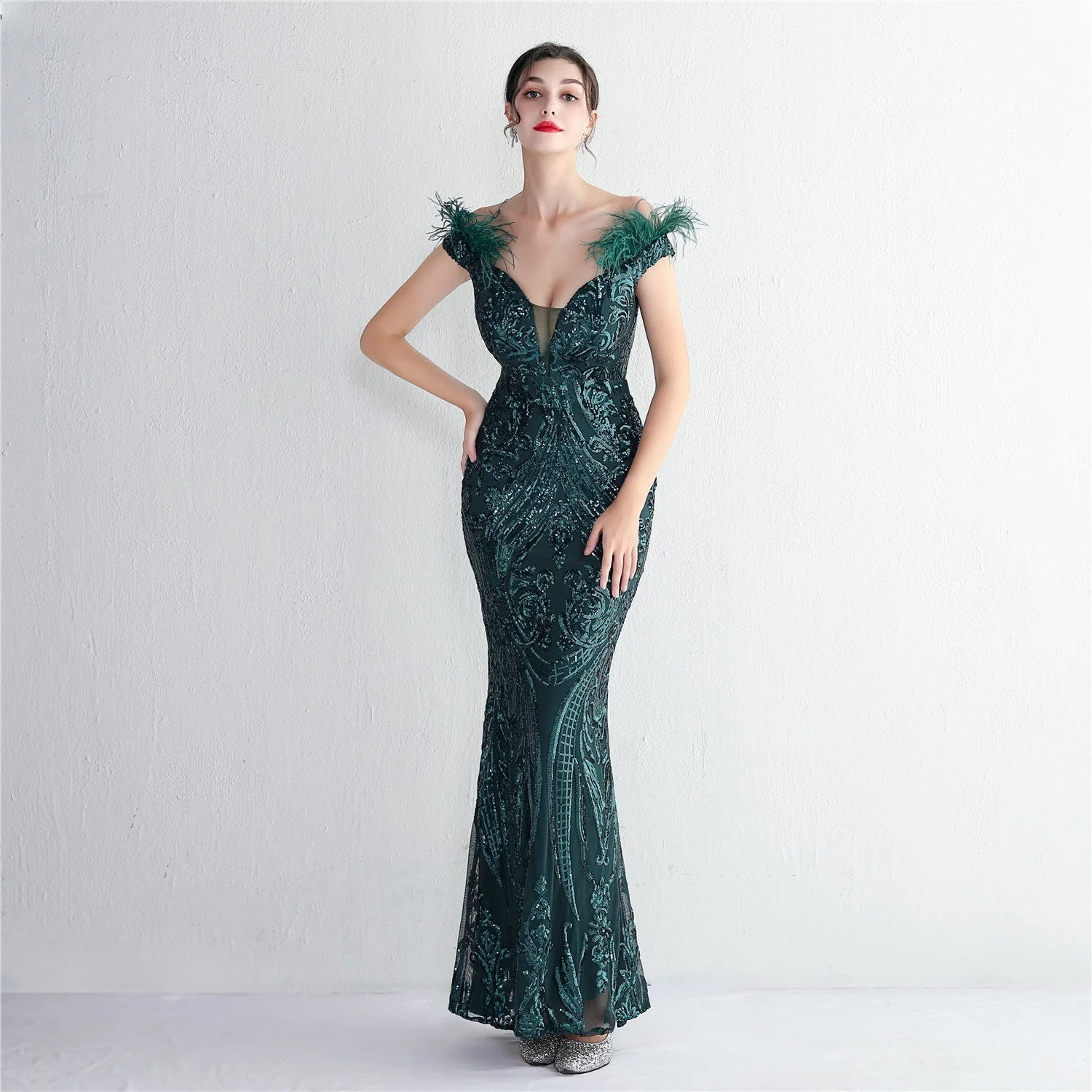 Sequin Mermaid Gown | Plunging V-Neck Maxi DressClistos