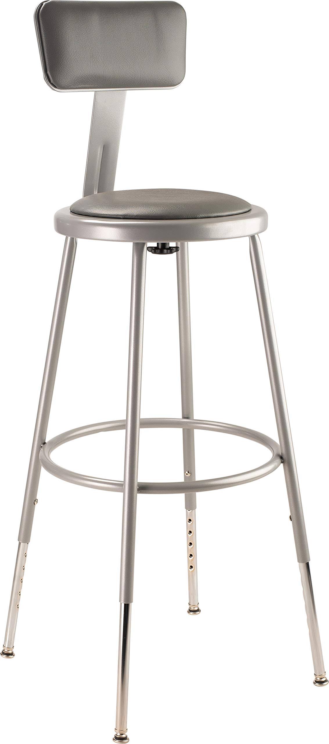 National Public Seating Gray Padded Adjustable Stool with Backrest