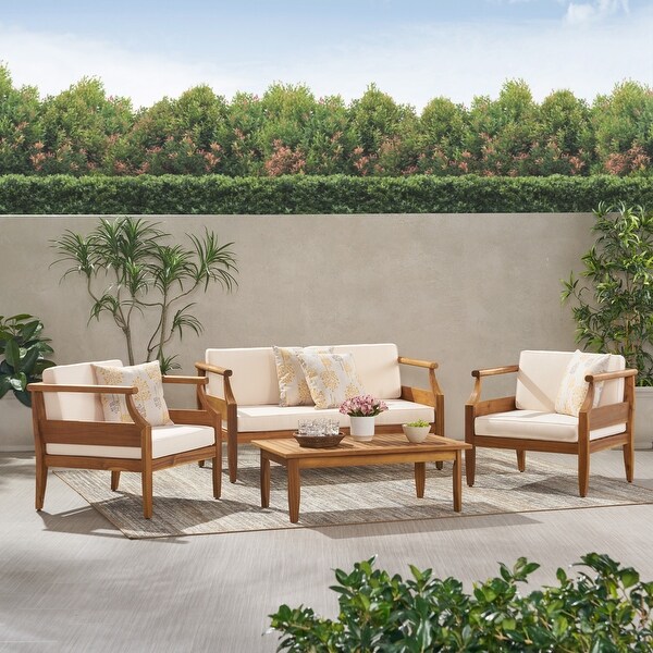 Aston Outdoor MidCentury Modern Cushioned Acacia 4seat Chat Set by Christopher Knight Home