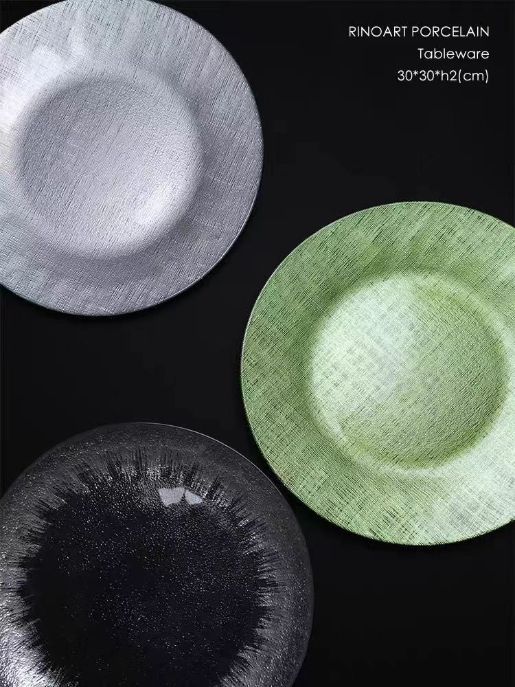 DC151 (Set of 3 plates) - Murano Venice blue wave/silver series salad plate fruit plate steak art plate set