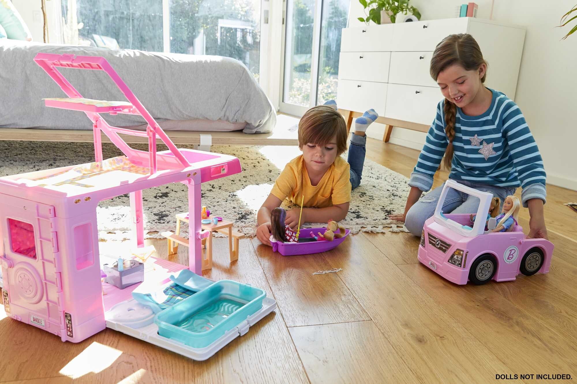Barbie 3-in-1 DreamCamper Playset (Truck, Boat and House) with Pool and 50 Accessories