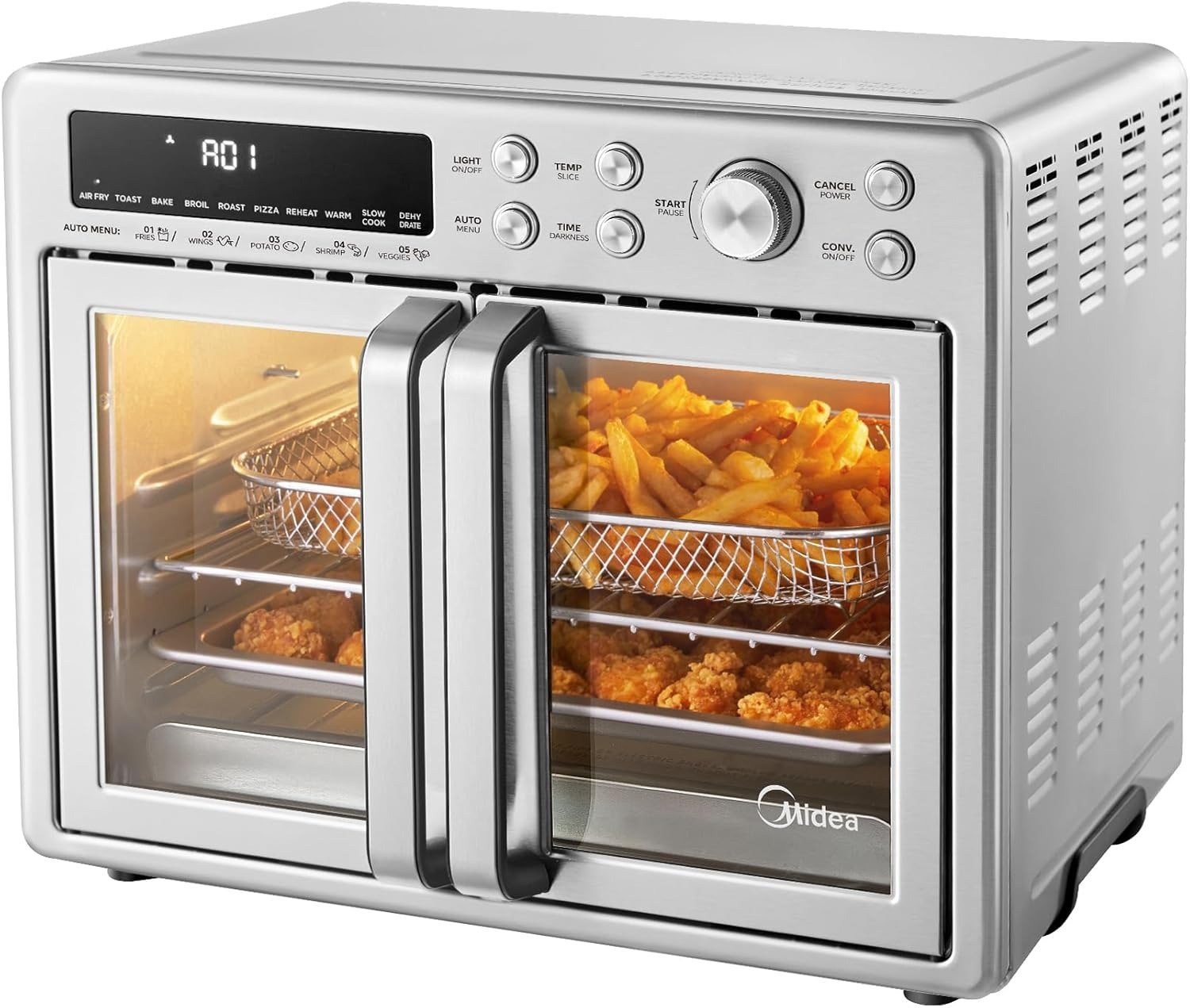 26.4QT 10-in-1 French Door Air Fryer Oven, Cyclone Air Tech, 90% Less Oil, Stainless Steel