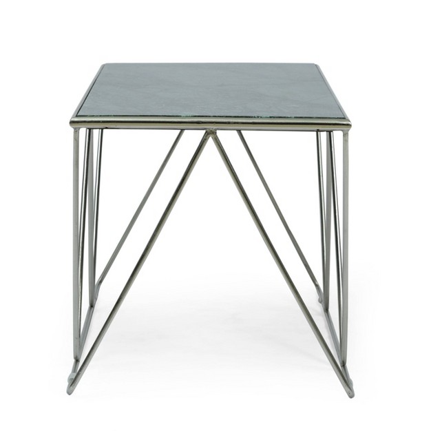 Sardis Modern Glam Handcrafted Marble Top Coffee Table Green gold Christopher Knight Home