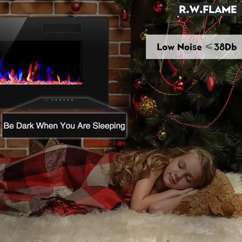 R.W. FLAME 60″ Recessed Electric Fireplace – Wall-Mounted Low-Noise Heater with Touch Screen, Flame Customization & Remote Timer