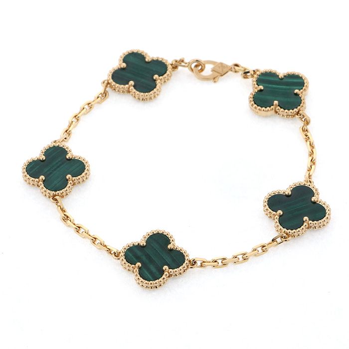 Van Cleef & Arpels Vintage Alhambra Bracelet 18K Yellow Gold Malachite