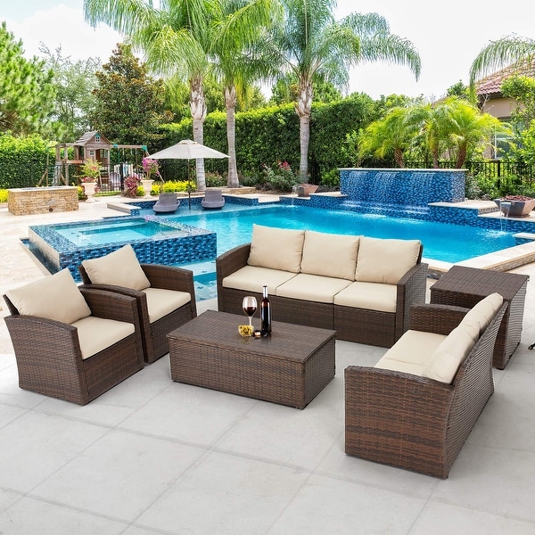 AECOJOY 7Pieces Patio Sectional Sofa Outdoor Wicker Furniture Set