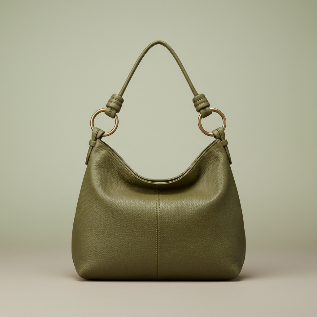Olive Green Pebbled Leather Shoulder Bag