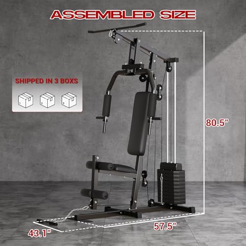 Home Gym, Multifunctional Weight Machine, Full Body Workout Station Exercise Equipment with 100LBS Weight Stack, All in One Home Gym with Pulley System for Strength Training