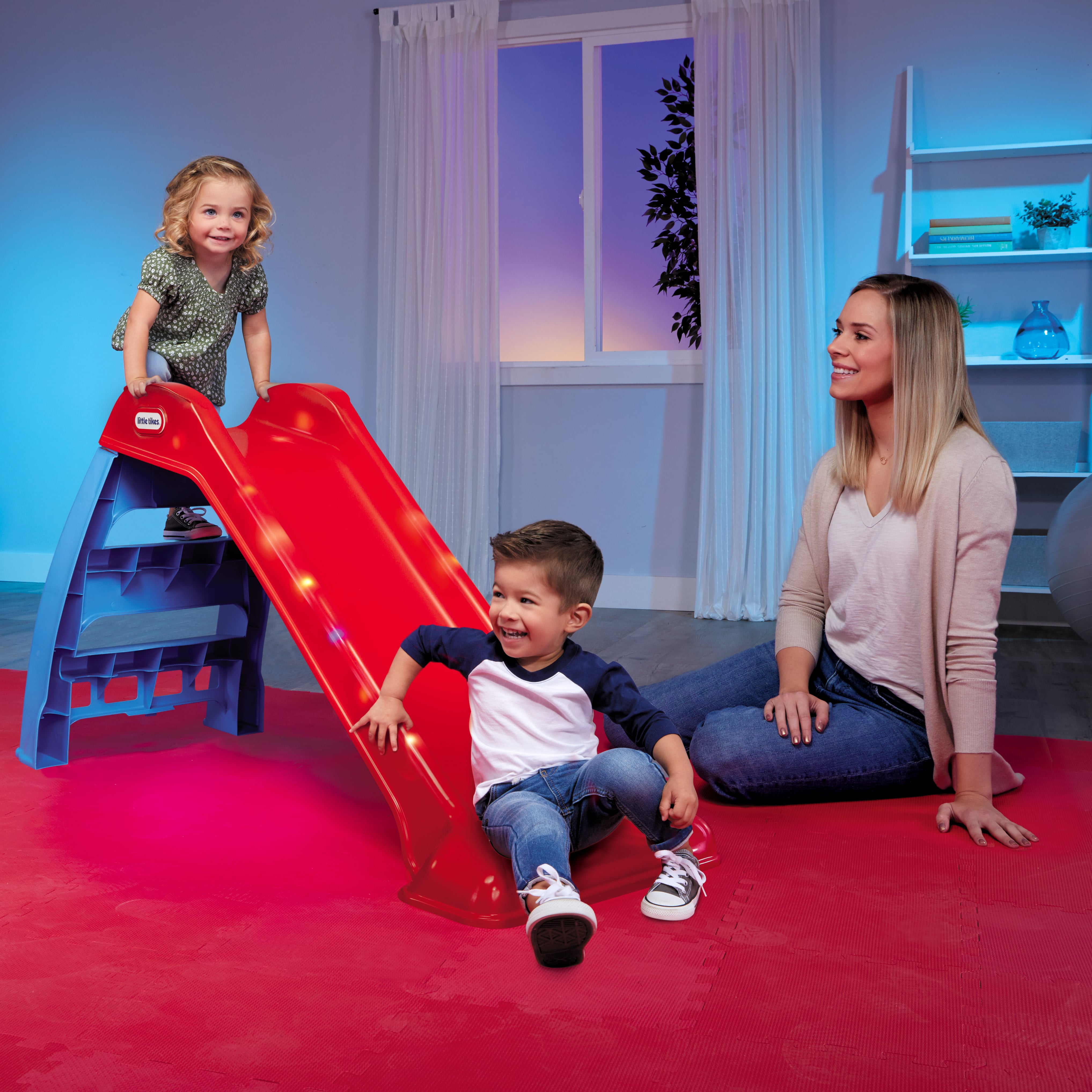Little Tikes Light-up First Slide Indoor Outdoor Playground Slide with Folding for Easy Storage, Red and Blue- For Kids Toddlers Boys Girls Ages 18 Months to 6 Years
