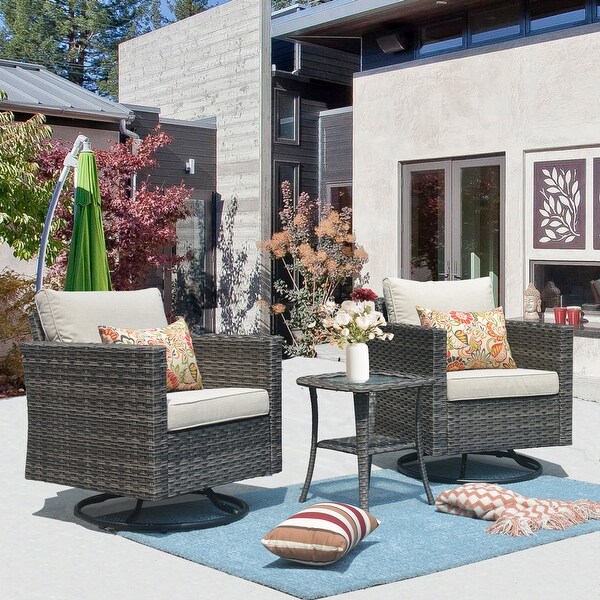 OVIOS Wicker Swivel Rocking Chair 3piece Set