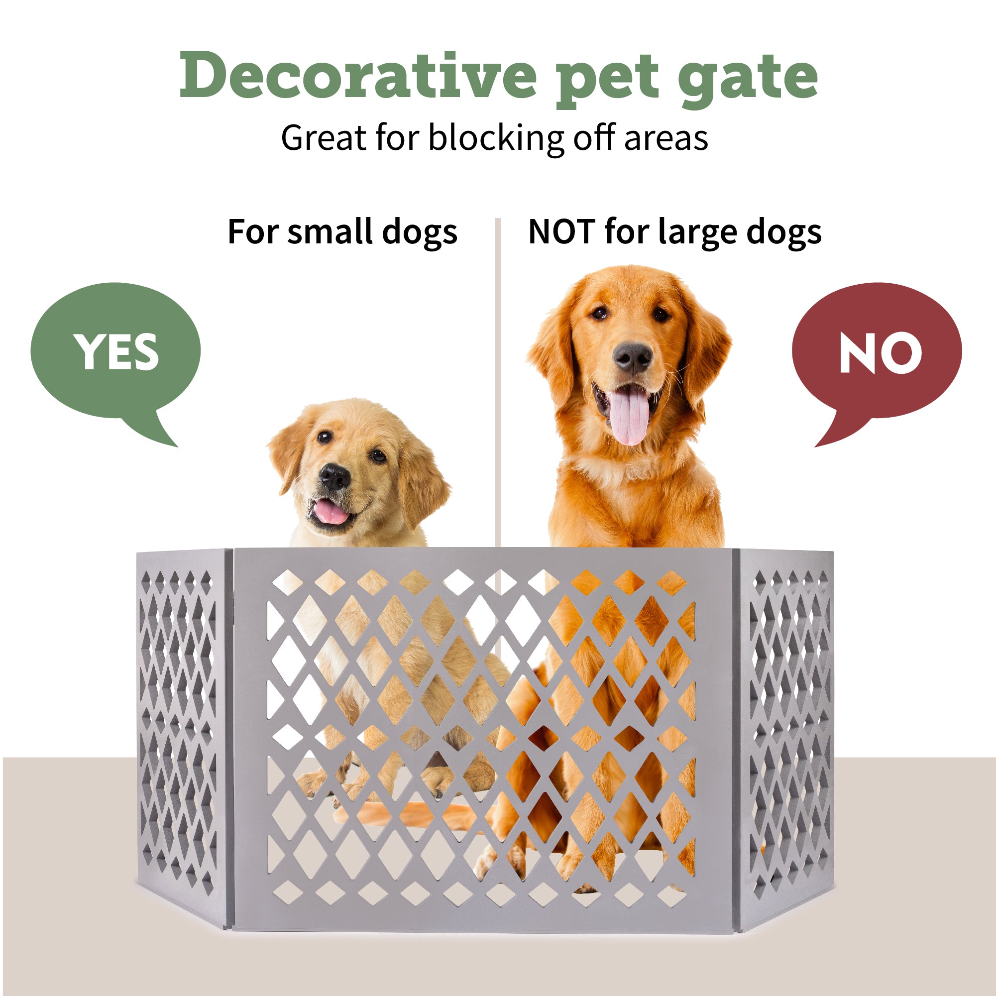 Hoovy Freestanding Decorative Pet Gate: Folding and Extending Dog and Puppy Gate for Home and Office Use | Keeps Pets Safe and Restricted to an Area | No Assembly Required (Diamond Decor, Grey)