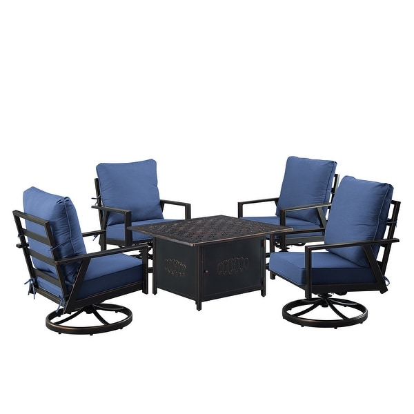 Black Aluminum Fire Table Set with Four Club Chairs