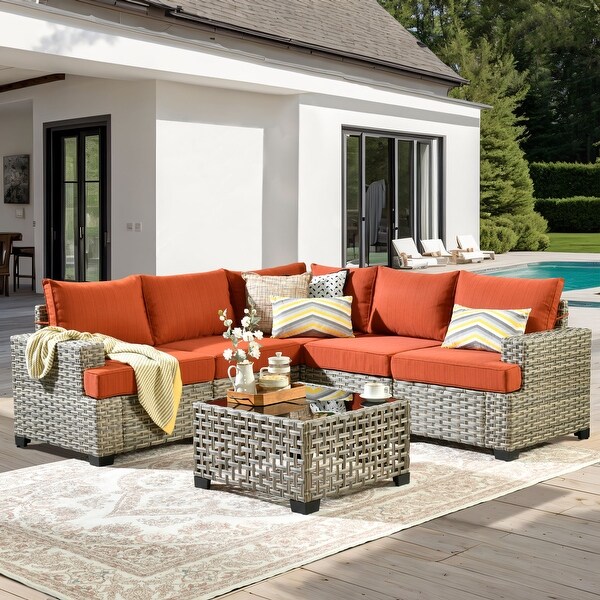 OVIOS 6 Pieces T shaped Seat Wide Armrest Set With SolarPowered Coffee Table