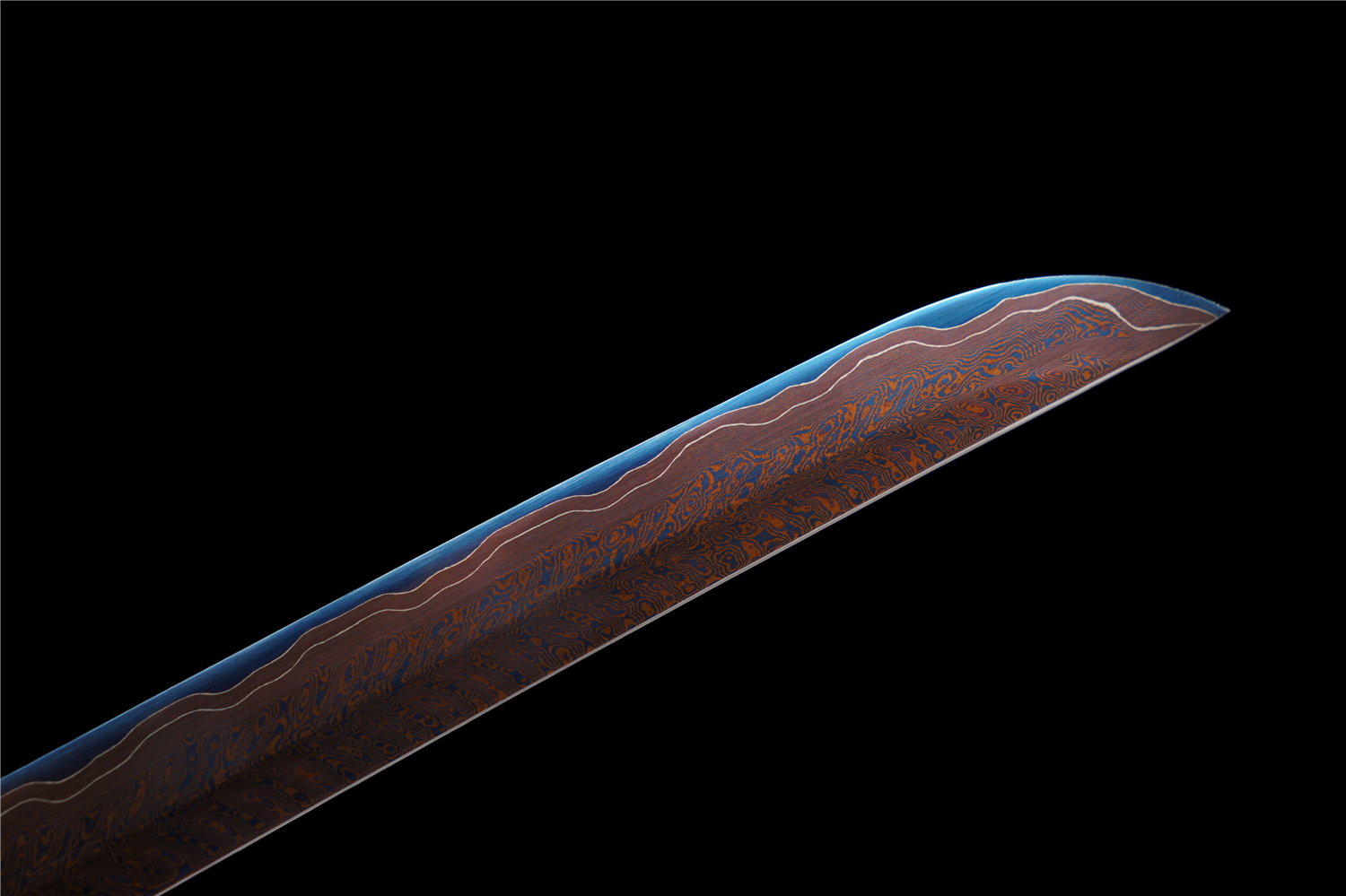 Handmade Katana Damascus Sanmai Blue Blade Phoenix Tail Copper Tsuba Full Tang