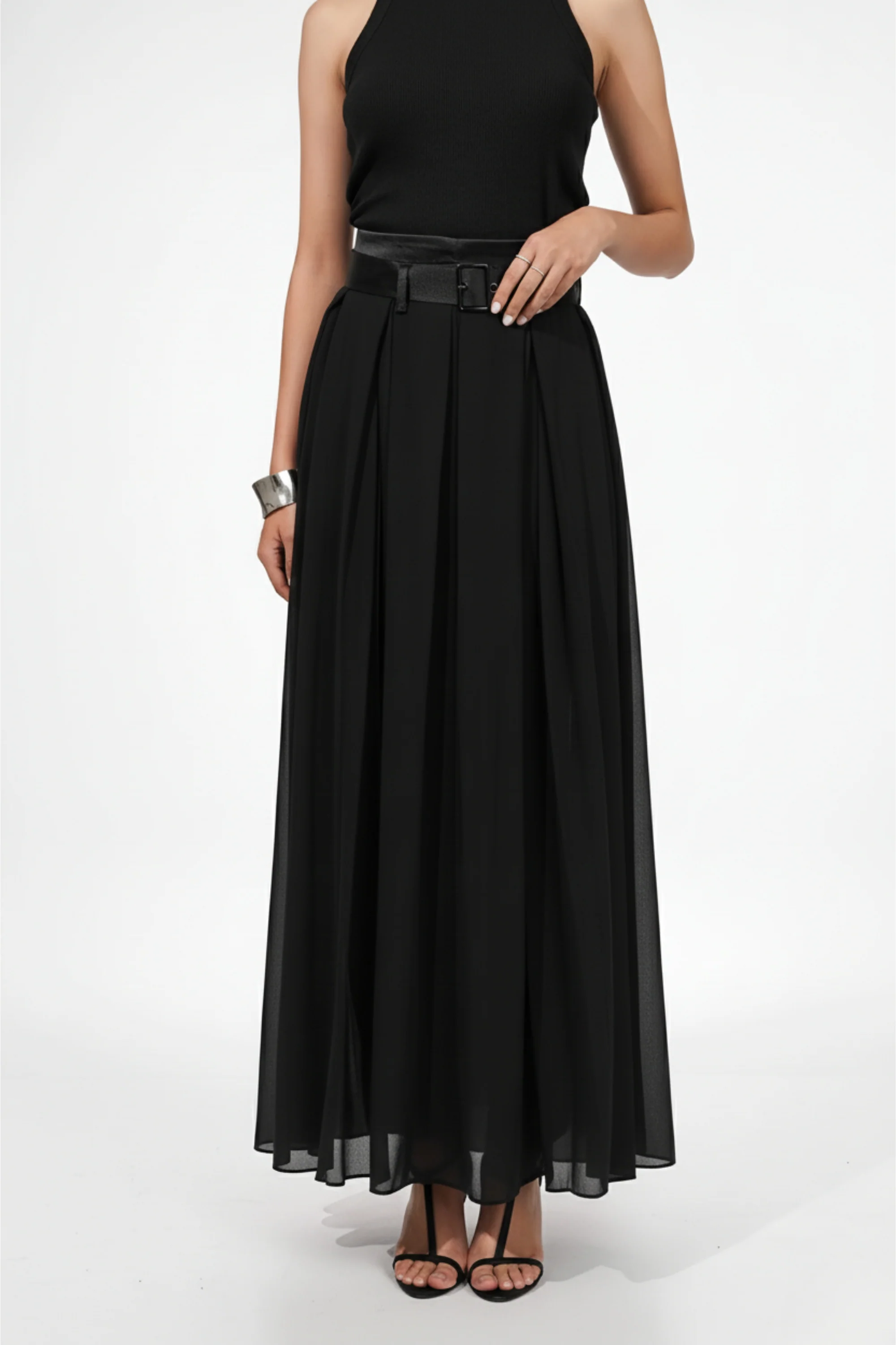 Giza Black Pleated Skirt