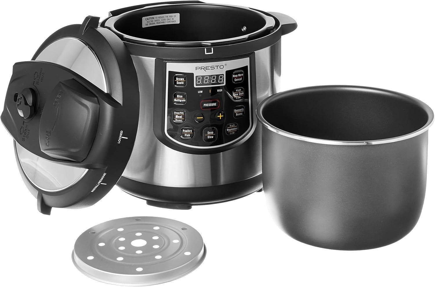 6-Quart Electric Pressure Cooker, Black, Silver, Stainless steel