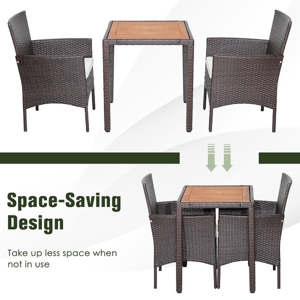 Costway 3PCS Patio Wicker Dining Set Acacia Wood Table Top with