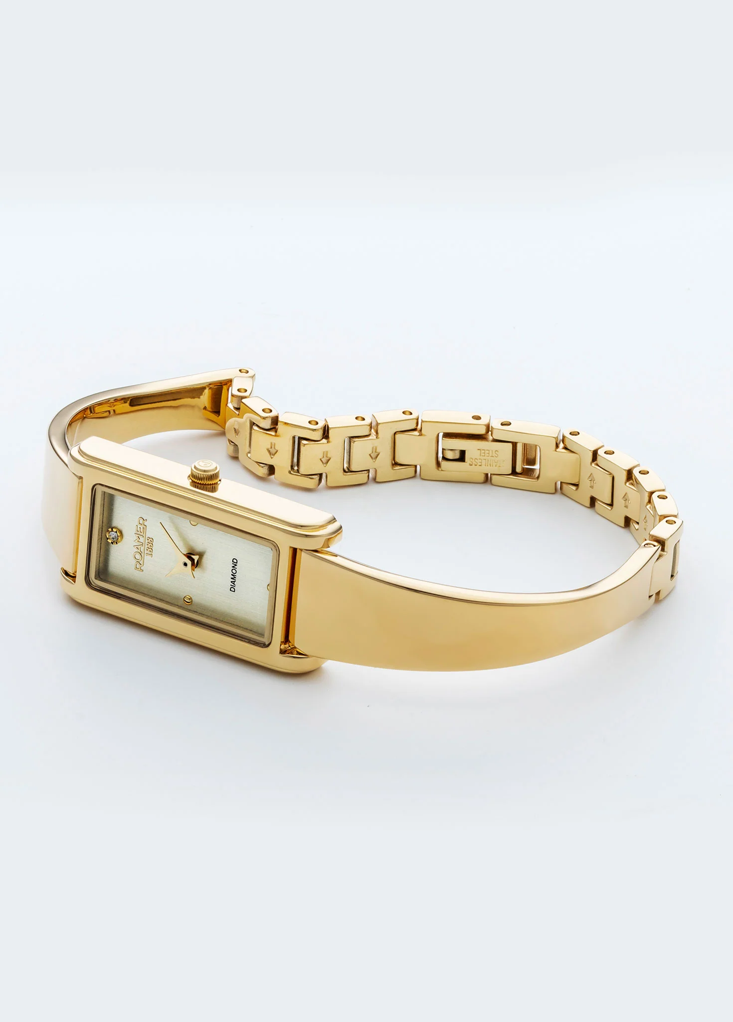 Elegance diamond 17x32mm Quartz Two-Hand Champagne dial Gold Tone Bracelet Sapphire glass  Stainless Steel swiss watch