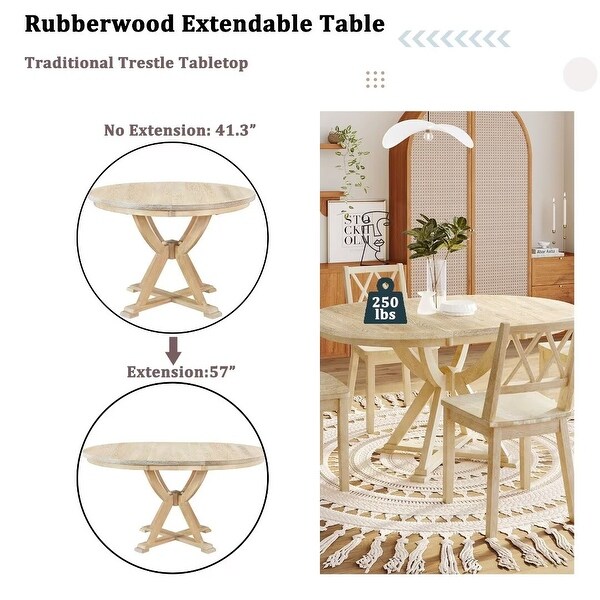 5Piece Extendable Round Dining Table Set with 15.7