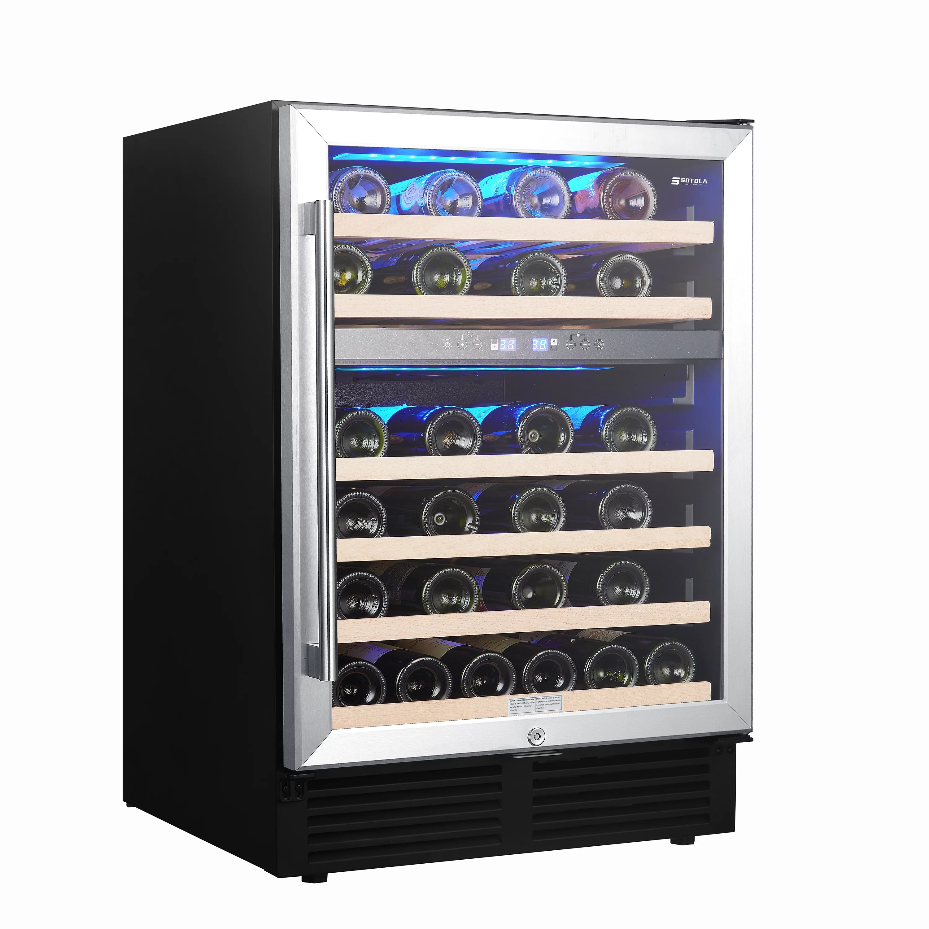 Lausatek 24 inch 46 Bottle Wine Cooler Cabinet Beverage Fridge Small Wine Cellar Soda Beer Counter Top Bar Quiet Operation Compressor Freestanding Clear Glass Door for Office
