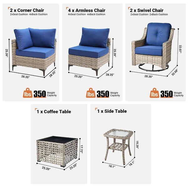 HOOOWOOO 10piece Wicker Patio Furniture Set Sectional Sofa with Swivel Chair
