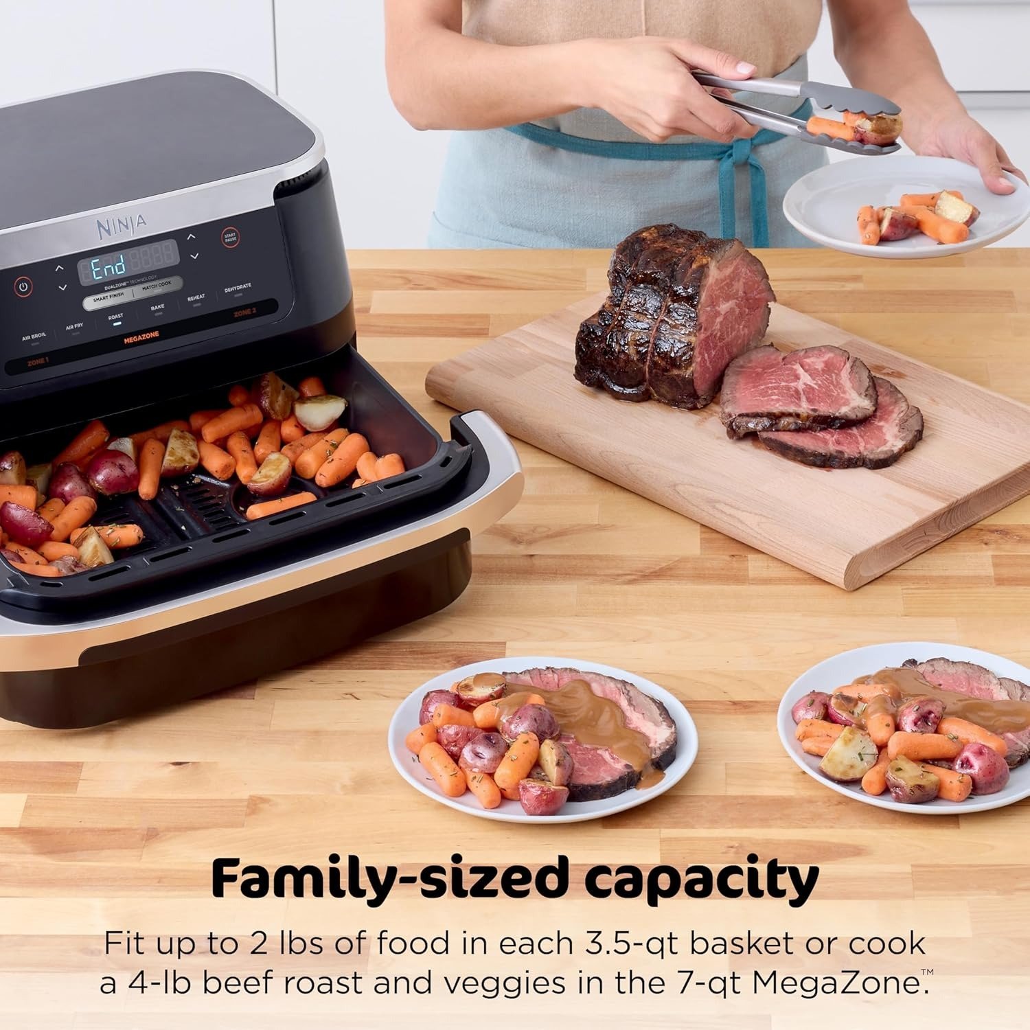 Air Fryer | 6-in-1 with 7-QT MegaZone & Basket Divider for Large Proteins & Full Meals | Cook 2 Foods at Once | 450° F | Air Fry, Roast, Broil, Dehydrate, Keep Warm & Bake | Black