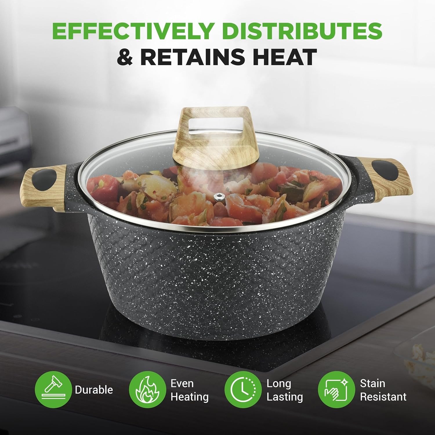 22-Piece Black Marble Non-Stick Cookware & Bakeware Set Induction Compatible Dishwasher Safe