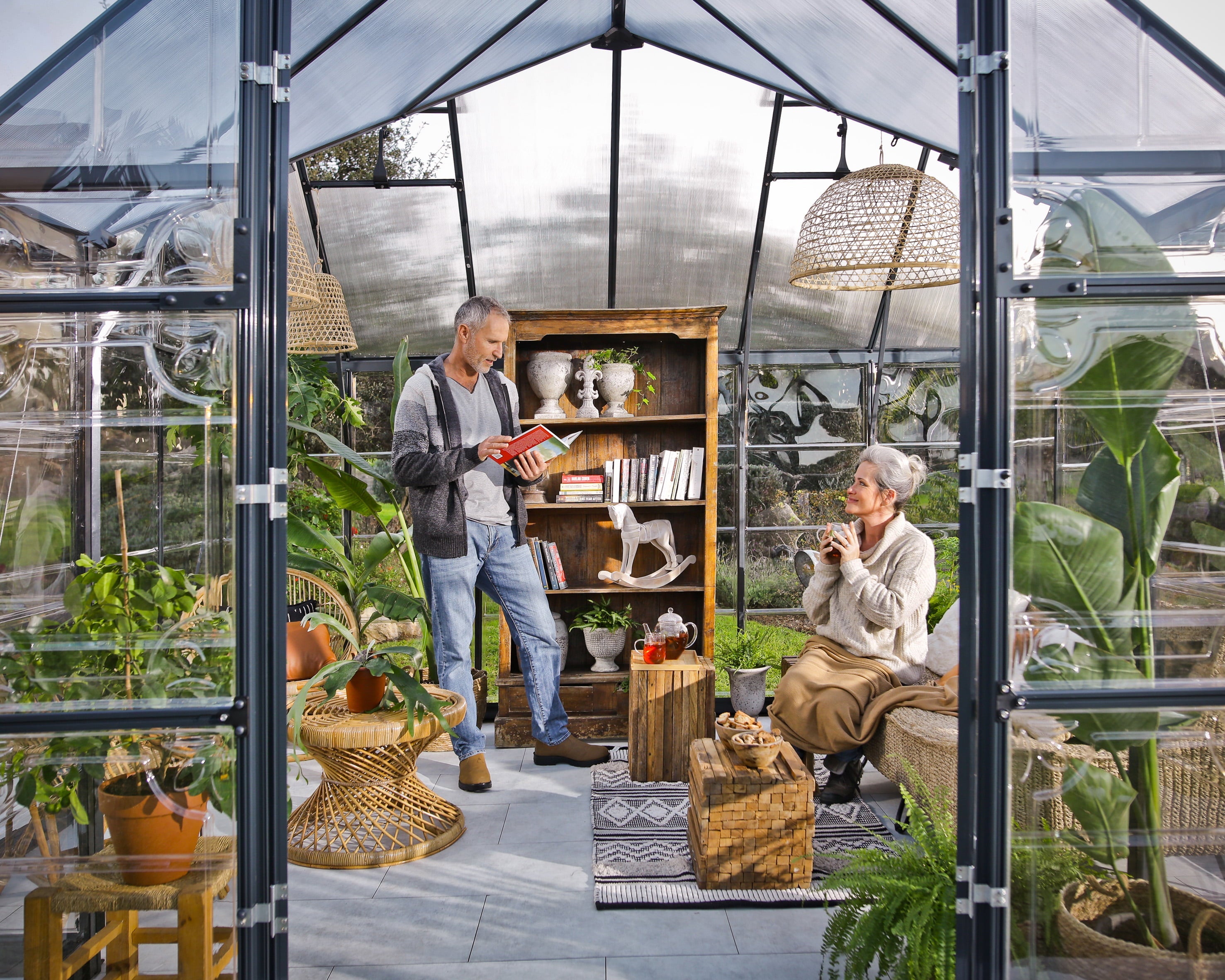 Palram – Canopia Chalet Four Season – 12′ x 10′ – Walk-In Hobby Greenhouse – Charcoal Gray – with 2 Roof Vents