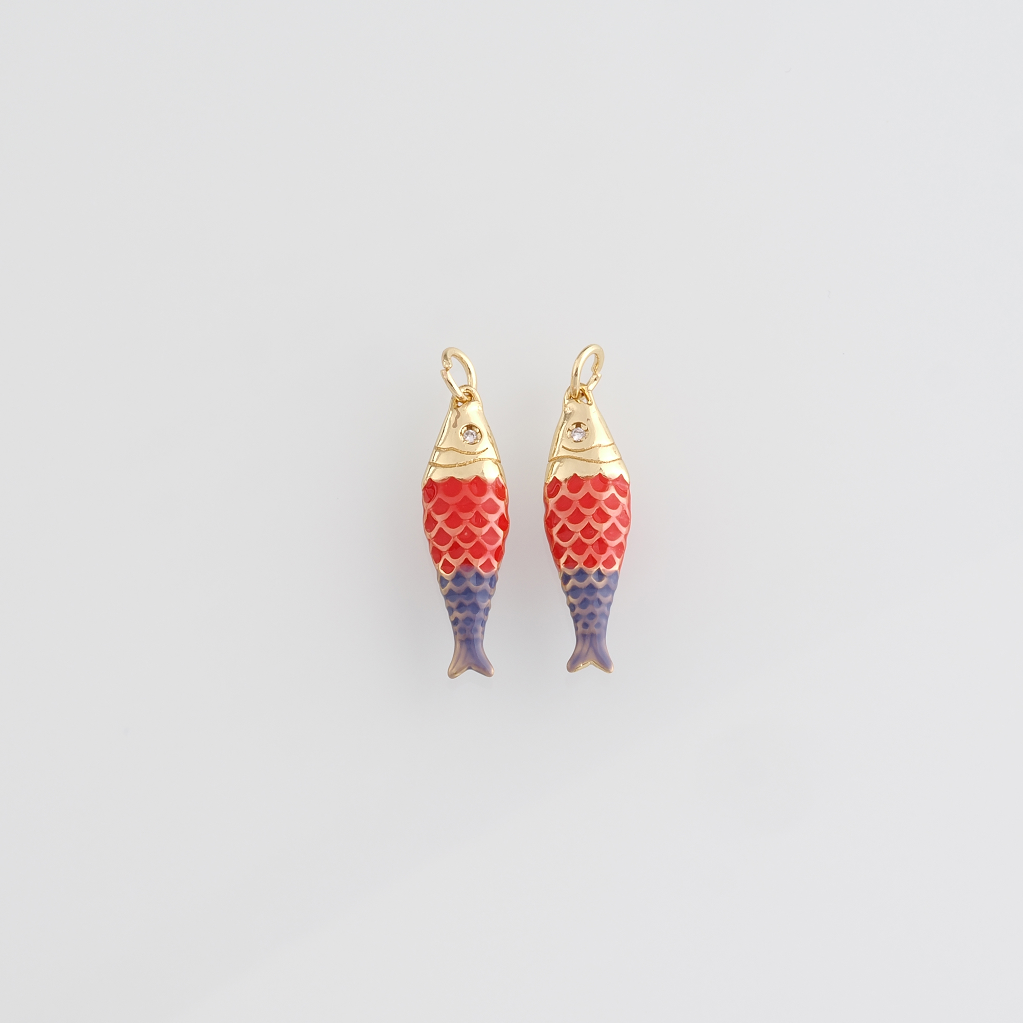 18K Gold Filled Fish Pendant,Enamel Fish Charm Earrings Necklace for DIY Jewelry Making Supply