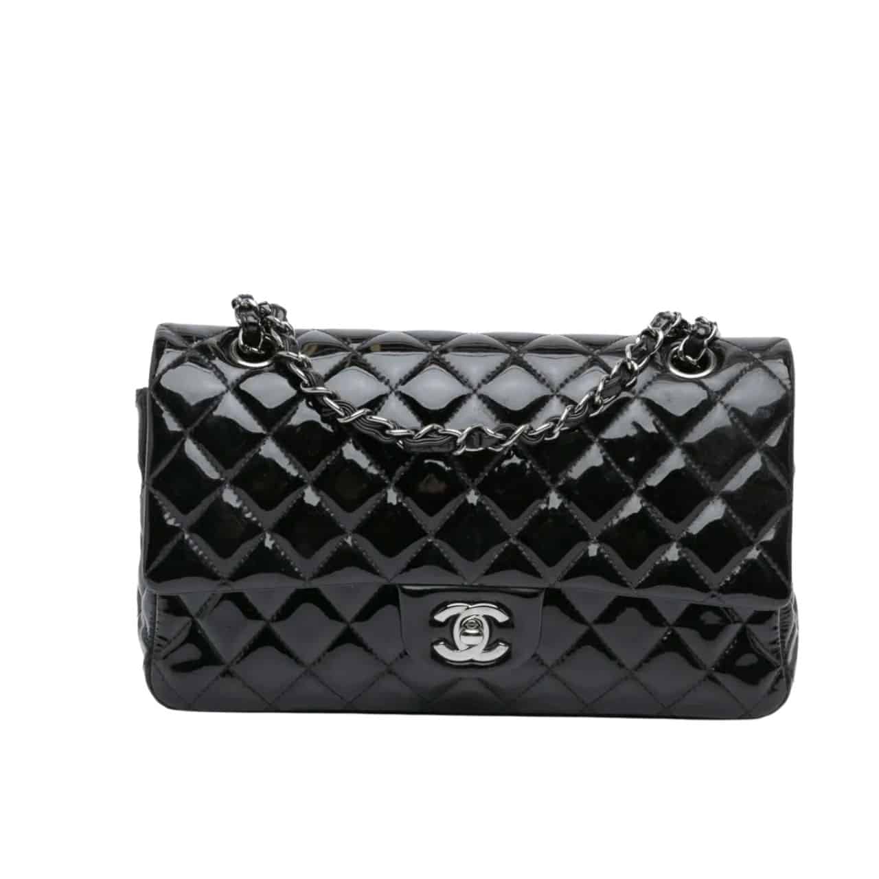 Chanel Medium Classic Double Flap Bag Patent Leather Black 26Cm/10.2in