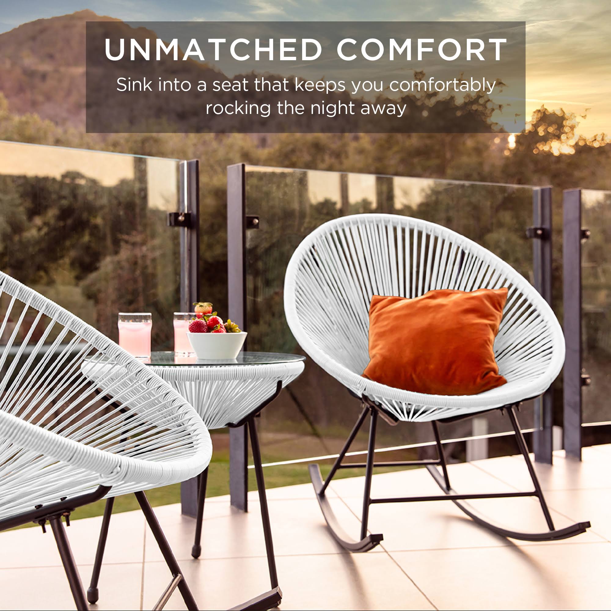 Best Choice Products 3-Piece All-Weather Patio Woven Rope Acapulco Bistro Furniture Set w/ Rocking Chairs, Table - White