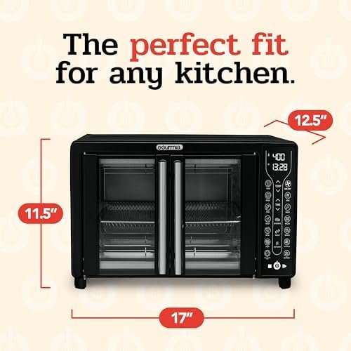 Toaster Oven Air Fryer Combo 17 cooking presets 1700W french door digital air fryer oven 24L capacity accessories, convection rack, baking pan tray recipe book,Large,Black