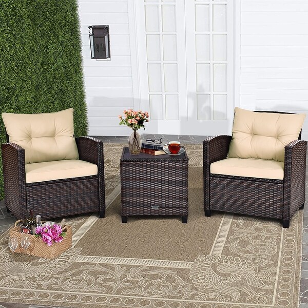 Costway 3PCS Patio Rattan Furniture Set Cushioned Conversation Set