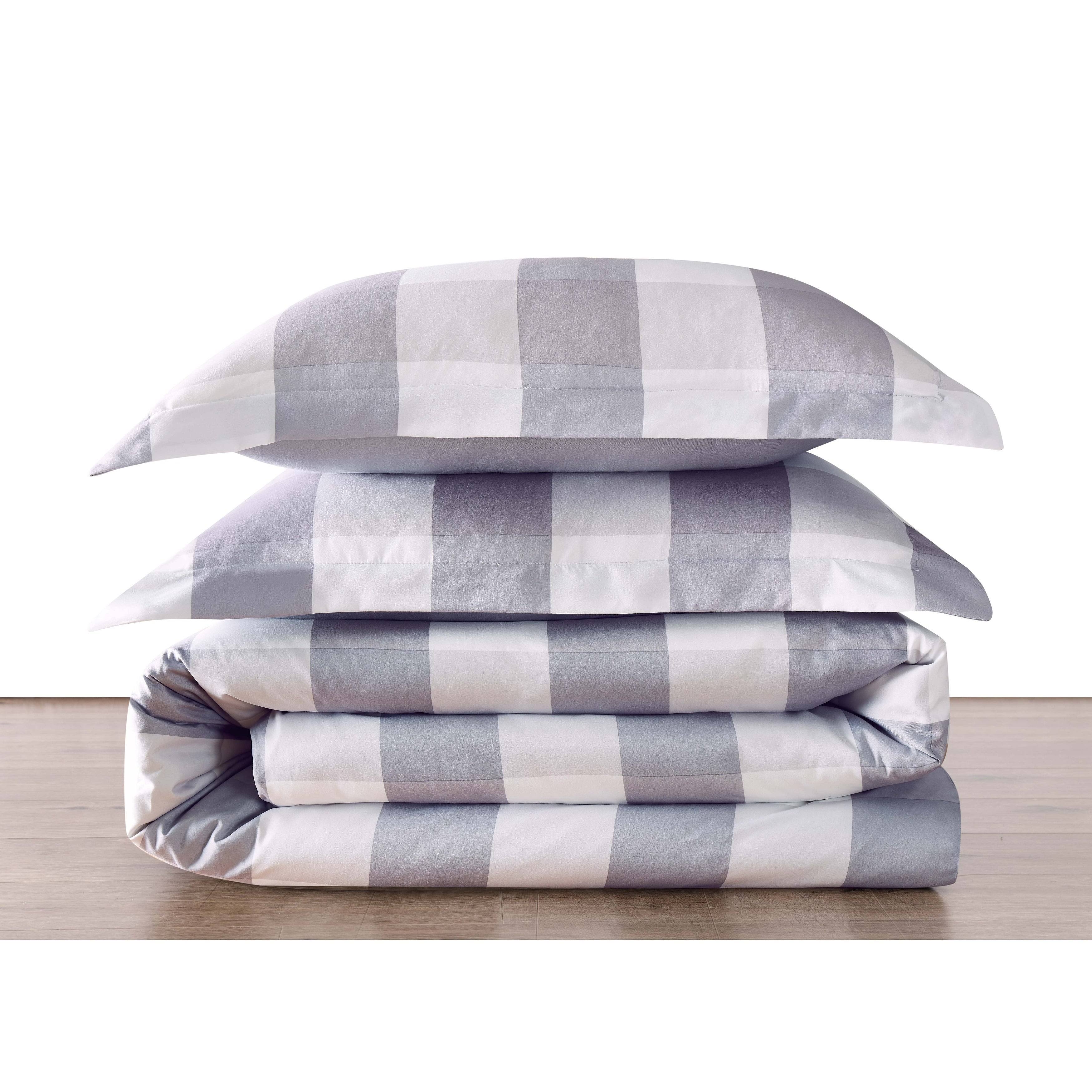 Truly Soft Everyday King Buffalo Plaid Duvet Cover Set Khaki/White