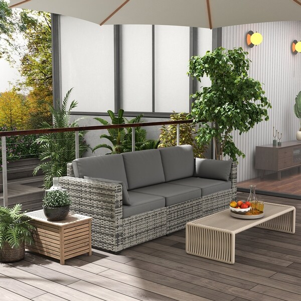 Outsunny Wicker Patio Couch,PE Rattan 3Seat Sofa,Outdoor Furniture