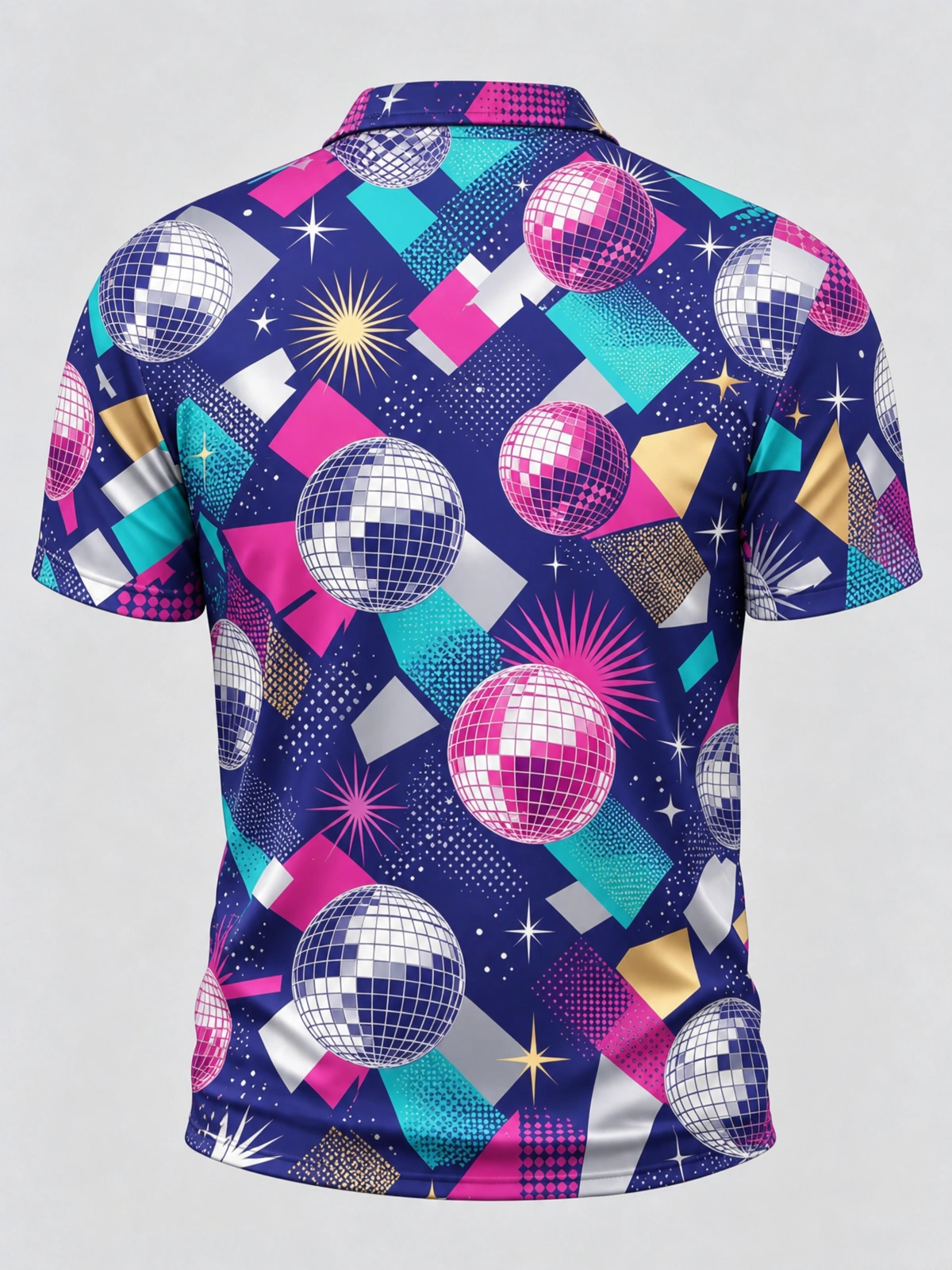 Moisture Wicking Golf Polo 3D Retro Disco Ball Geometric Star Button Short Sleeve Golf Polo Shirt