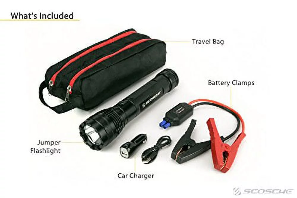 SCOSCHE PBJF400 PowerUp 400 Torch Portable 1,000 Lumen Flashlight and Car Jump Starter with 5,100 mAh 400A Portable Battery with USB Port for use in 4 and 6-Cylinder Vehicles or Motorcycles