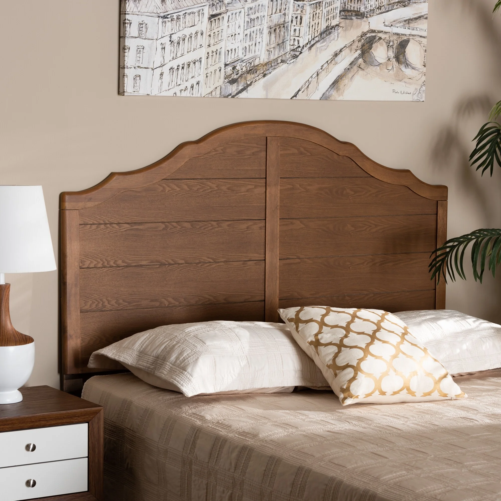 Baxton Studio Clive Vintage Traditional Ash Walnut Finished Wood Headboard Full