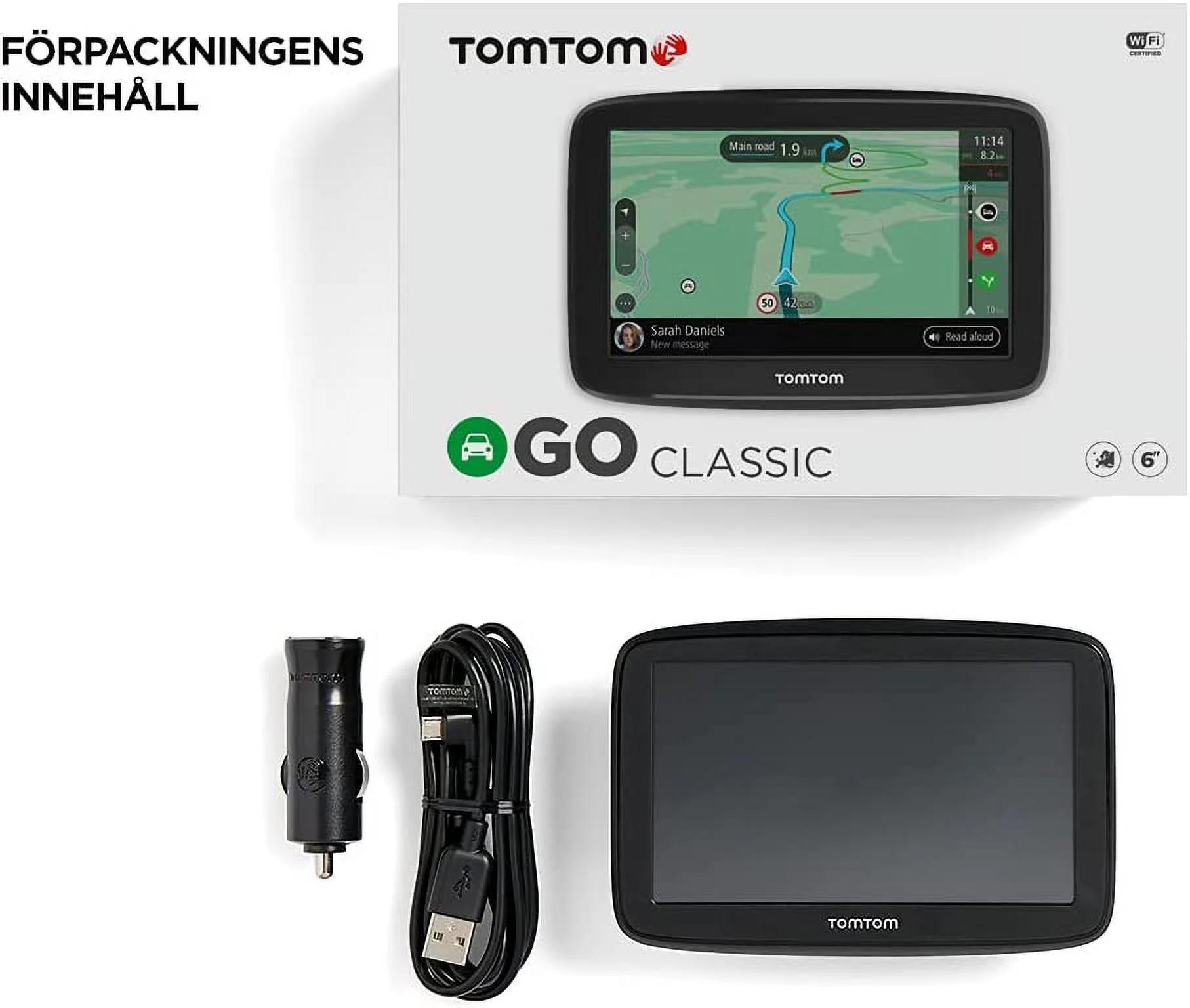 TomTom Car Sat Nav GO Classic, 6 Inch, with Traffic Congestion and Speed Cam Alert Trial Thanks to TomTom Traffic, EU Maps, Updates via WiFi, Integrated Reversible Mount